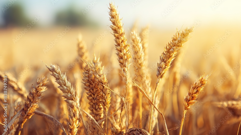Obraz premium august. Golden wheat field swaying in gentle breeze under warm August sunlight. travel magazines, destination branding, designed for outdoor magazines and nature guides, used by product managers.