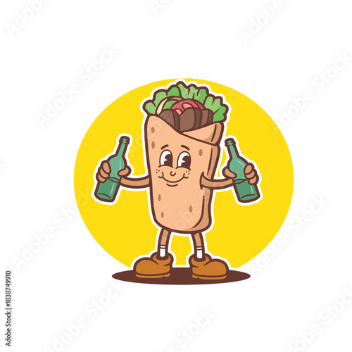 mascot logo shawarma with beer bottle good for sticker, badge, element design, restaurant logo, etc