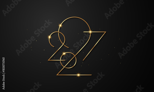 Happy New Year 2027 Golden Realistic Number.