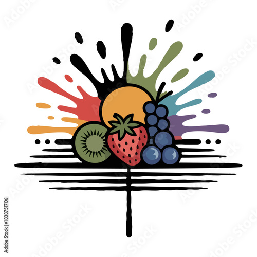 Fruit and Crayon Splash Icons for Creative and Educational Themes