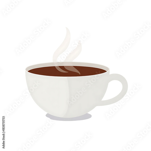 Steaming cup of hot coffee or chocolate on white background