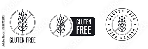 set of Gluten free symbols featuring wheat in various designs.