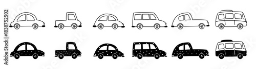 cute car monochrome bundle kids decoration doodle hand drawing
