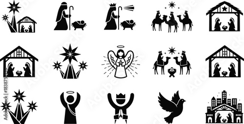 Massive Holiday Vector Mega Bundle, Christmas, New Year, Nativity, Cabin, Deer, Lights, Ornaments, Bells, and Family Graphics.