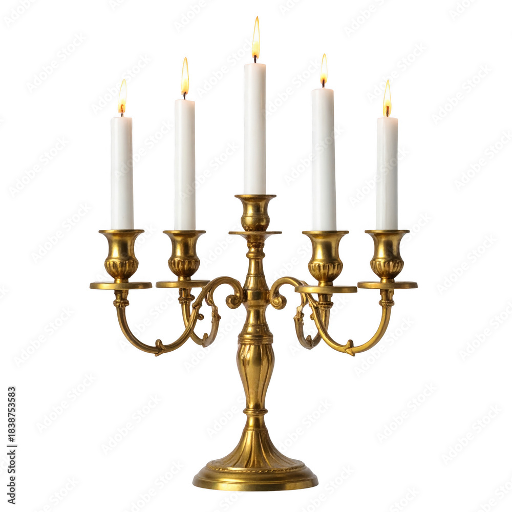 Fototapeta premium Golden candelabra with three burning white candles
