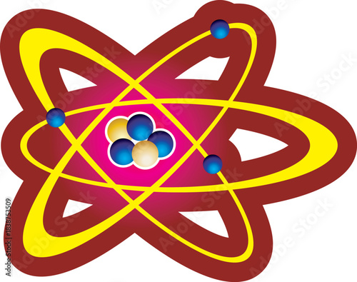 Atomic symbol icon illustration of a nuclear science molecule vector design pattern with electrons and neutrons on a white background