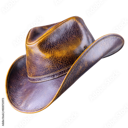 Vintage Western Leather Cowboy Hat with Classic Stitched Details for Rustic Fashion and Country Events