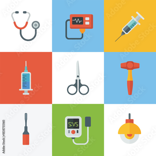 Health symptoms and medical condition icons collection, fever headache digestion allergy flat vector illustration for healthcare visuals