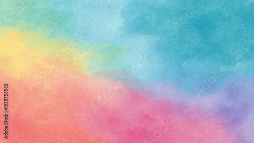 鮮やかな水彩レインボーがふんわり溶け合う抽象背景素材