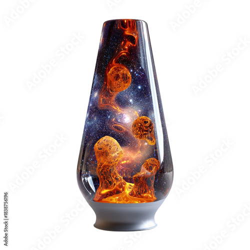Cosmic Lava Lamp with Fiery Nebula Wax, isolated on a transparent background