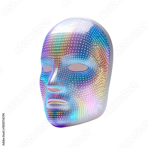 White LED Light Therapy Mask with Colorful Dot Light Pattern, isolated on a transparent background