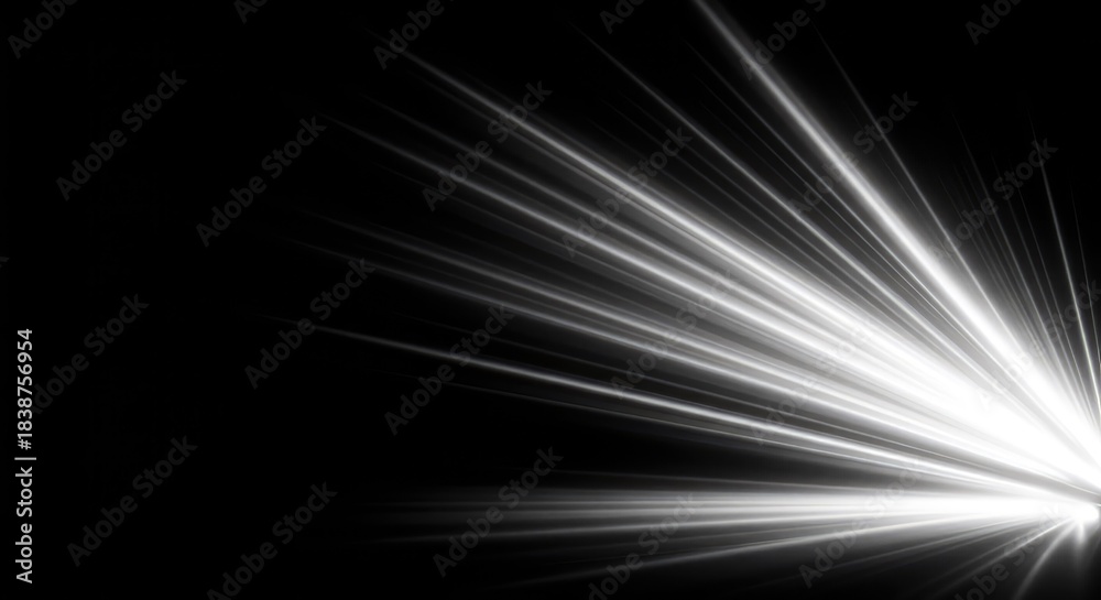 Fototapeta premium Ethereal white light beams penetrate deep black empty void space, creating a minimalist, artistic, and atmospheric background design ,empty ,space ,mystery