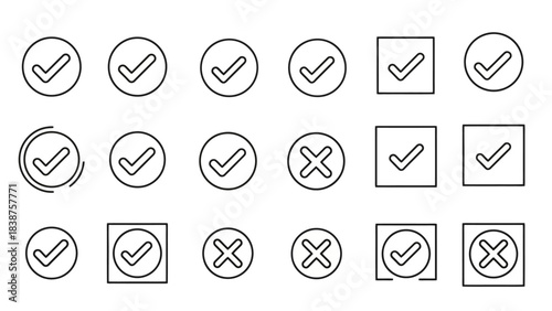 Collection of Checkmark and Cross Mark Icons in Circles and Squares