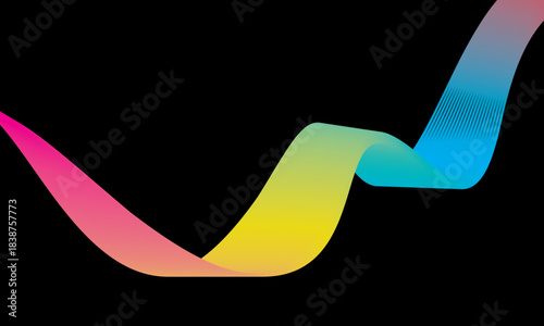 Abstract vector in colorful gradations on a dark background. Modern, dynamic and futuristic wavy lines. Suitable for technology designs, digital posters, presentation backgrounds and creative graphic.