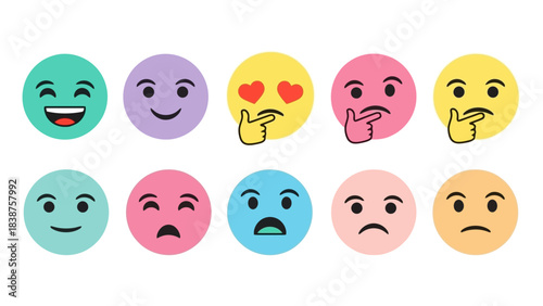 Collection of Cute Emoji Faces Vector Illustration, Diverse Emotions and Expressions