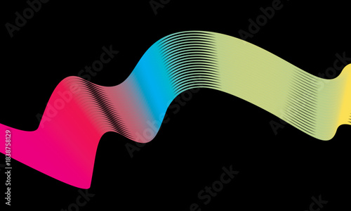 Abstract vector in colorful gradations on a dark background. Modern, dynamic and futuristic wavy lines. Suitable for technology designs, digital posters, presentation backgrounds and creative graphic.
