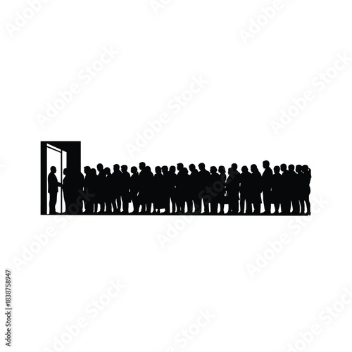 Crowd waiting in line silhouette