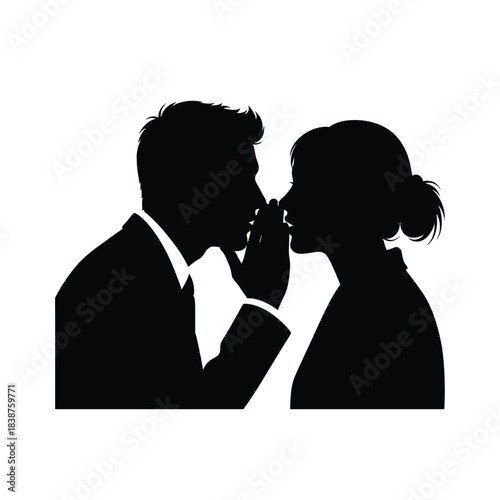 Man whispering secret to woman silhouette