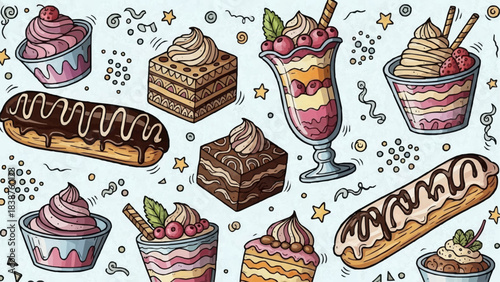 Collection of Delicious Desserts and Sweet Treats.