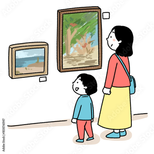 Fotografie 美術鑑賞する親子のイラスト