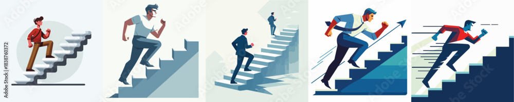 Obraz premium VECTOR MAN CLIMBING STAIRS WHITE BACKGROUND FLAT DESIGN