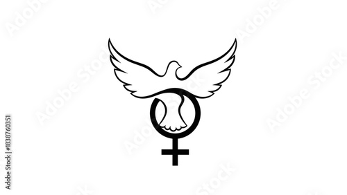 Feminist symbol with a dove and female sign integrated  