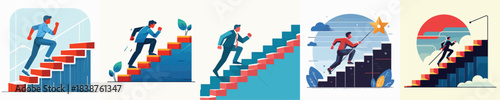 VECTOR MAN CLIMBING STAIRS WHITE BACKGROUND FLAT DESIGN