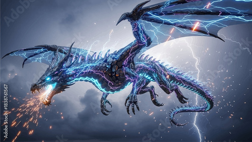 blue dragon on a dark background