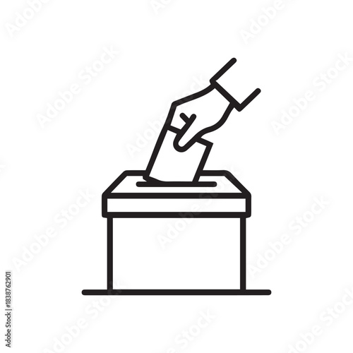 Voting Icon with Ballot Box Simple Line Design