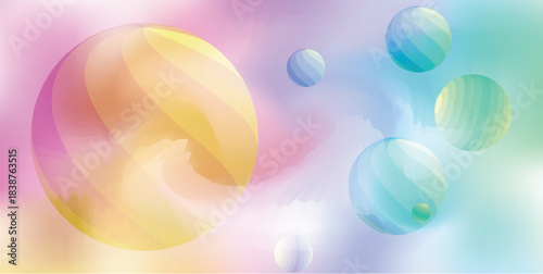 Abstract pastel watercolor background with soft blended colors and floating translucent bubbles
