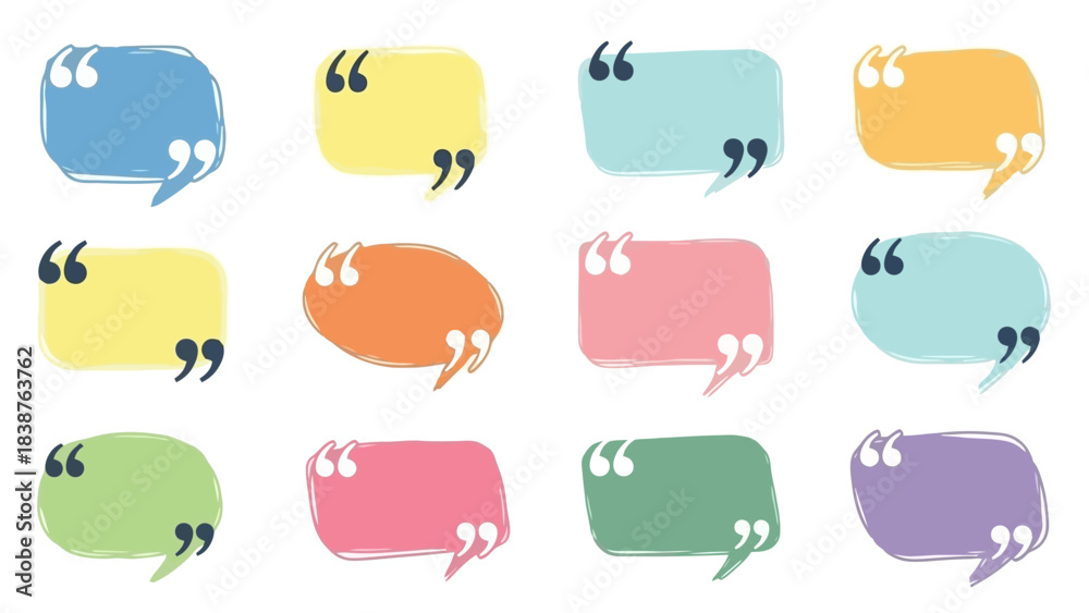 Obraz premium Collection of Hand-Drawn Colorful Speech Bubbles and Quote Boxes for Messaging