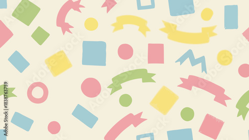 Seamless Pattern of Cute Pastel Shapes and Ribbons for Kids and Parties