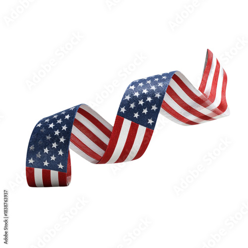 Waving American Flag Fabric Ribbon Isolated on Gray Background