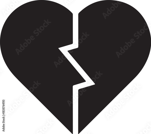 Black broken heart symbol on white background love