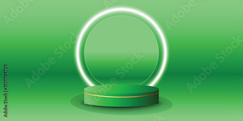 White neon light podium display with background the same color as the podium. Modern studio, wall scene fashion, stage podium scene with for Award Ceremony. 3D rendering.