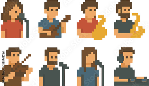 musician with pixel art, eps 10 illustration