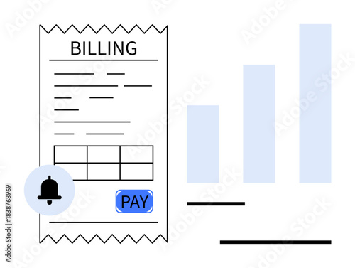 Billing concept. Billing receipt features payment button and reminder icon for financial planning. Billing growth chart financial analytics. For finance apps, budgeting tools, small businesses