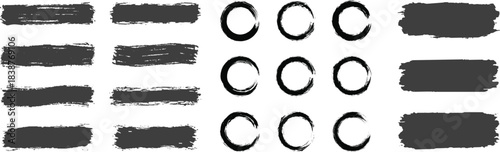 Grunge round and rectangle frame. Brush stroke collection. Set of grunge textures, black dirty texture, grunge,frame.