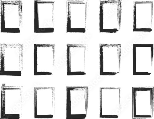 Black ink brush frame collection. Grunge border decoration vector illustration.