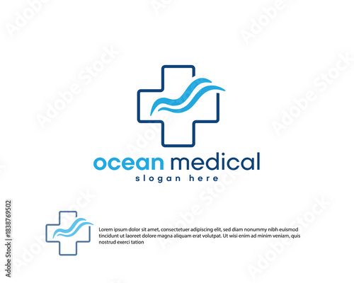 abstract wave initials m with plus medical logo