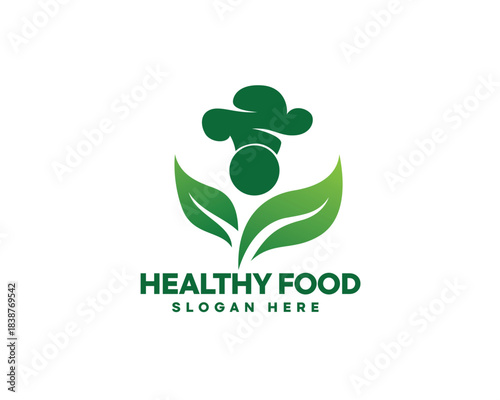 creative two leaves like a person raising his hand wearing a chef's hat is very suitable for herbal and healthy food logos and others