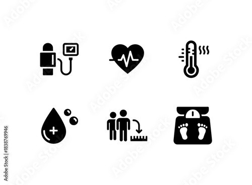 Blood Pressure Heart Rate Temperature Oxygen Level BMI Check Icons