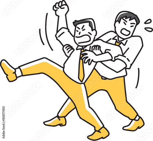 拳を振り上げる先輩を止める後輩