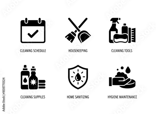 Cleaning Schedule Housekeeping Cleaning Tools Cleaning Supplies Home Sanitizing Icons