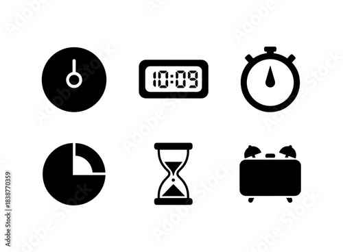 Clock Analog Digital Stopwatch Timer Alarm Clock Minimal Black Icons