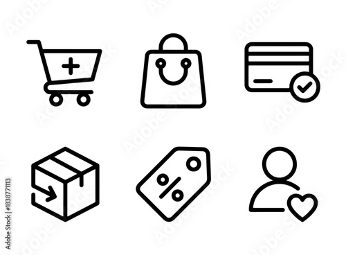 E Commerce Shopping Minimal Bold Line Icon Set Clean 2 Row Grid