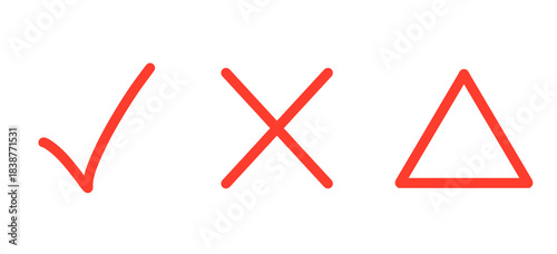 シンプルな赤色のチェック・ばつ・三角マーク	