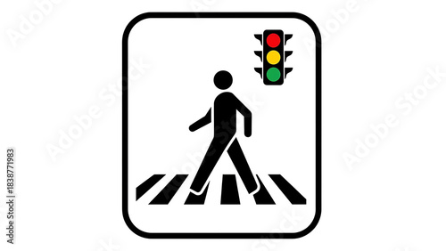 Pedestrian crossing traffic light symbol with walking person icon isolated on white background