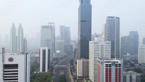 Severe Air Pollution and Smog Covering Jakarta Central Business District Skyline, Indonesia