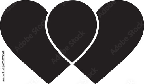 Three overlapping black hearts with white outlines